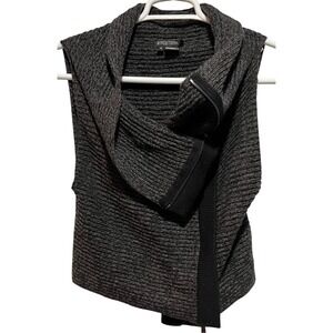 ETCETERA Women's Charcoal Gray Ribbed Merino Wool Drape Front Vest Size S